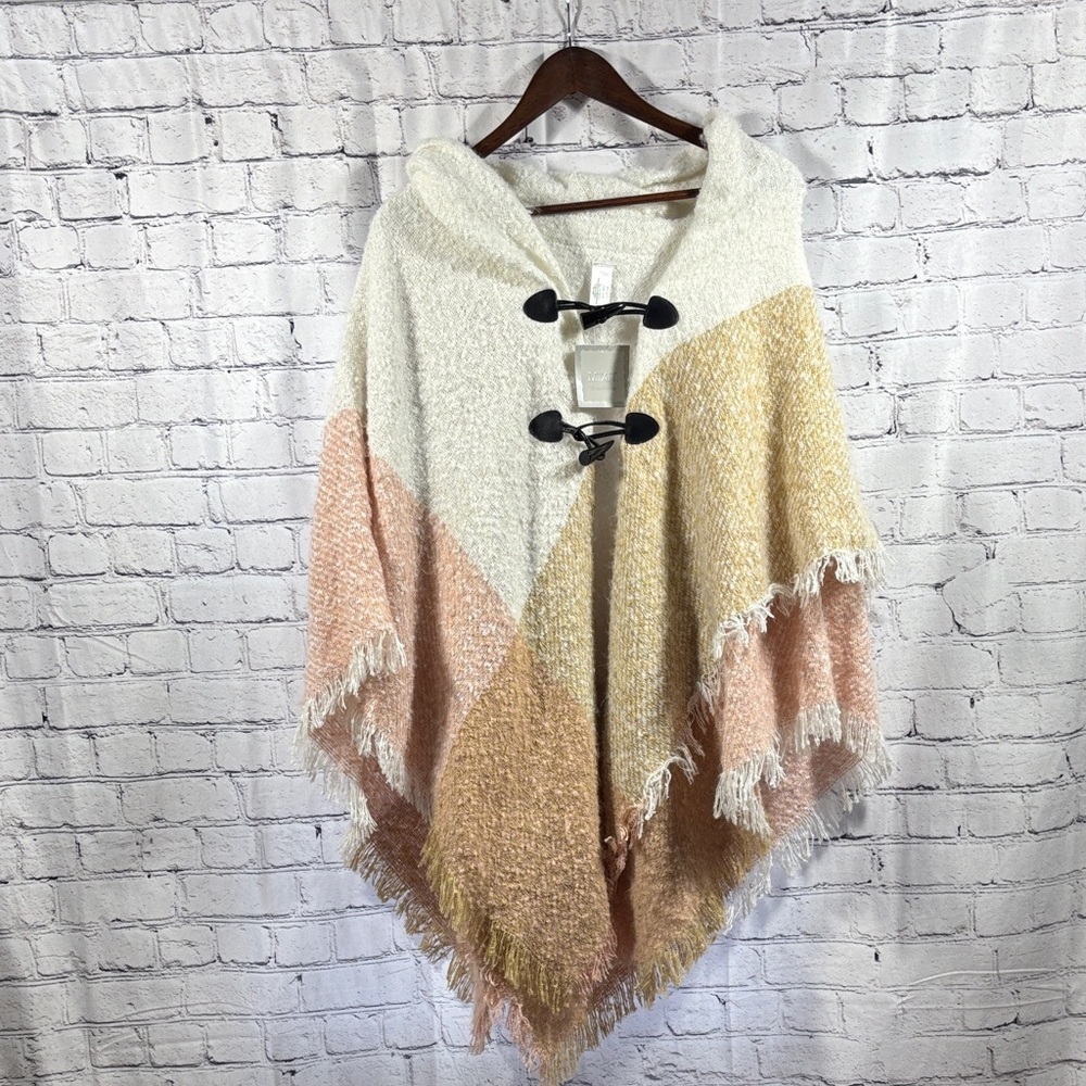 Mixit Cream and Black Toggle Poncho